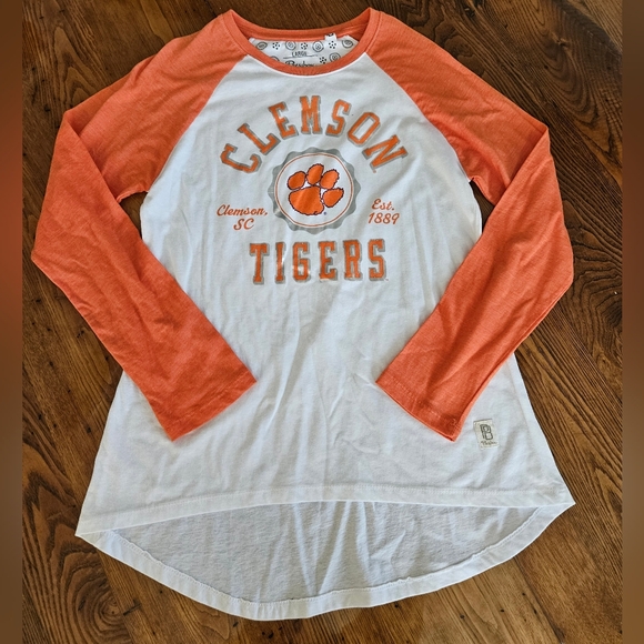 Pressbox Tops - Clemson Tigers Orange & White Raglan Tee Size L